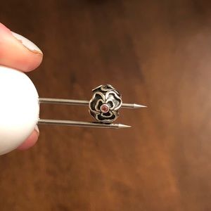 Pandora Three Flower Charm with Pink Stones